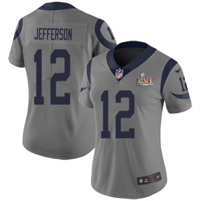 Nike Los Angeles Rams #12 Van Jefferson Gray Super Bowl LVI Patch Women's Stitched NFL Limited Inverted Legend Jersey